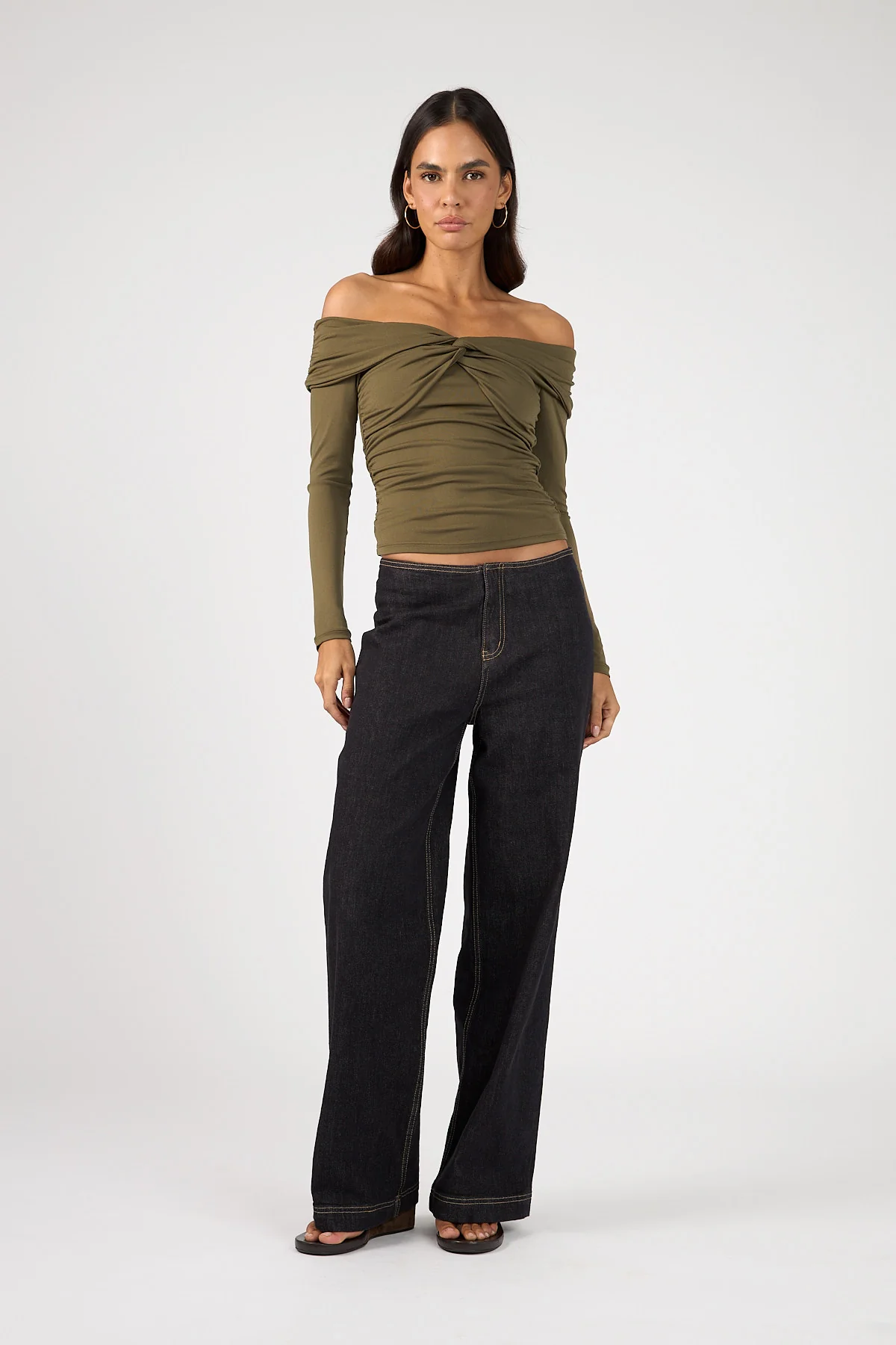 Perfect Stranger Akira Long Sleeve Twist Top Khaki Green