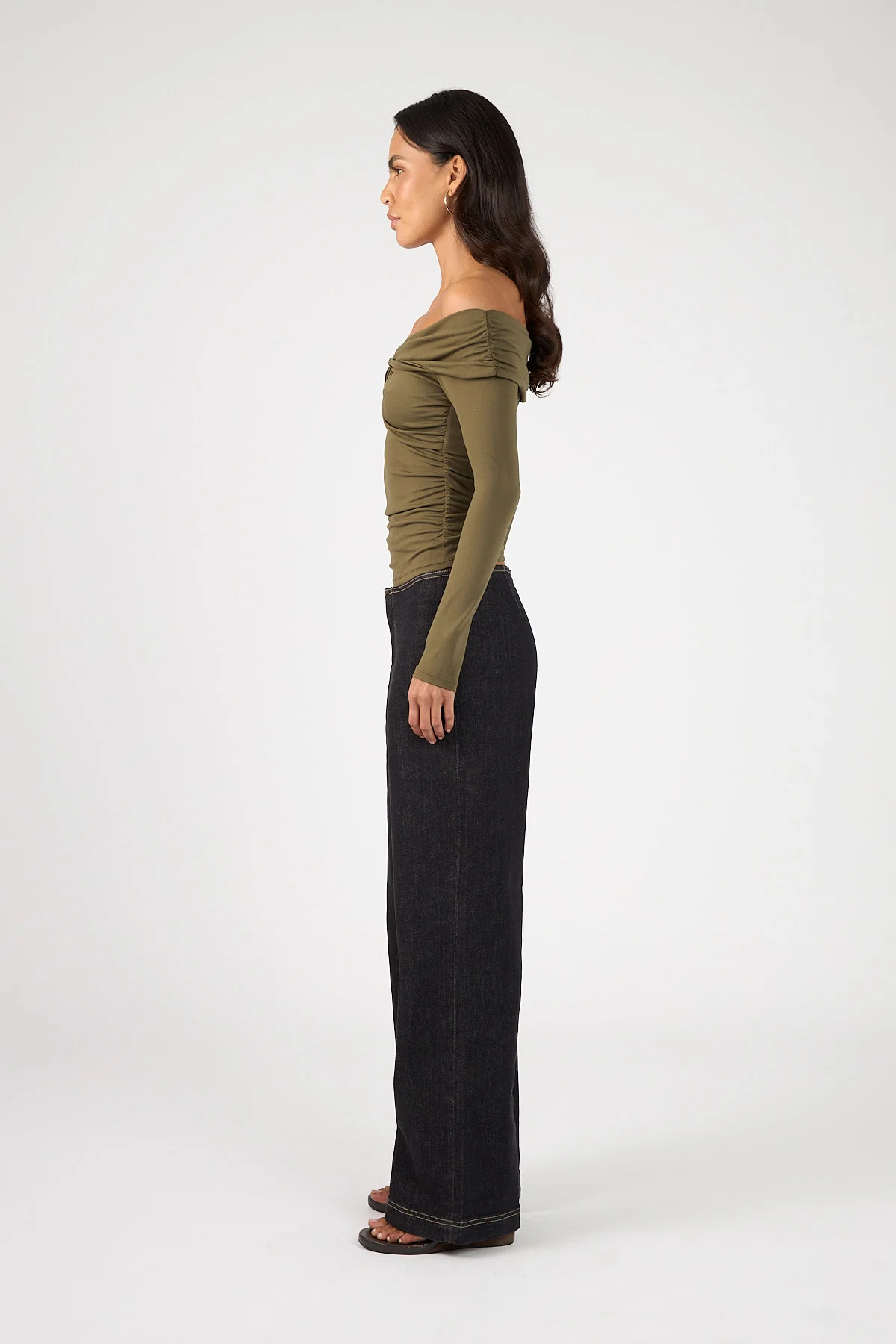 Perfect Stranger Akira Long Sleeve Twist Top Khaki Green - Image 2