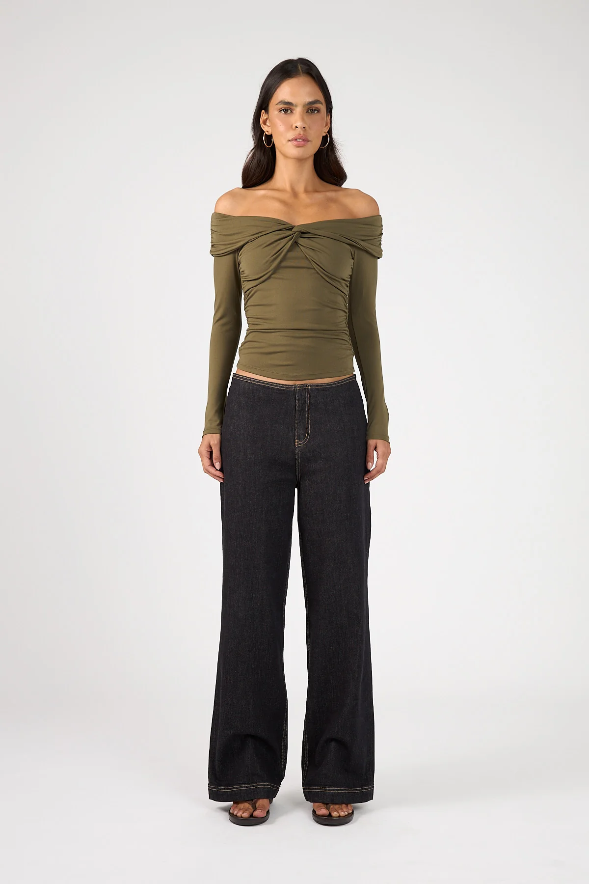 Perfect Stranger Akira Long Sleeve Twist Top Khaki Green - Image 4