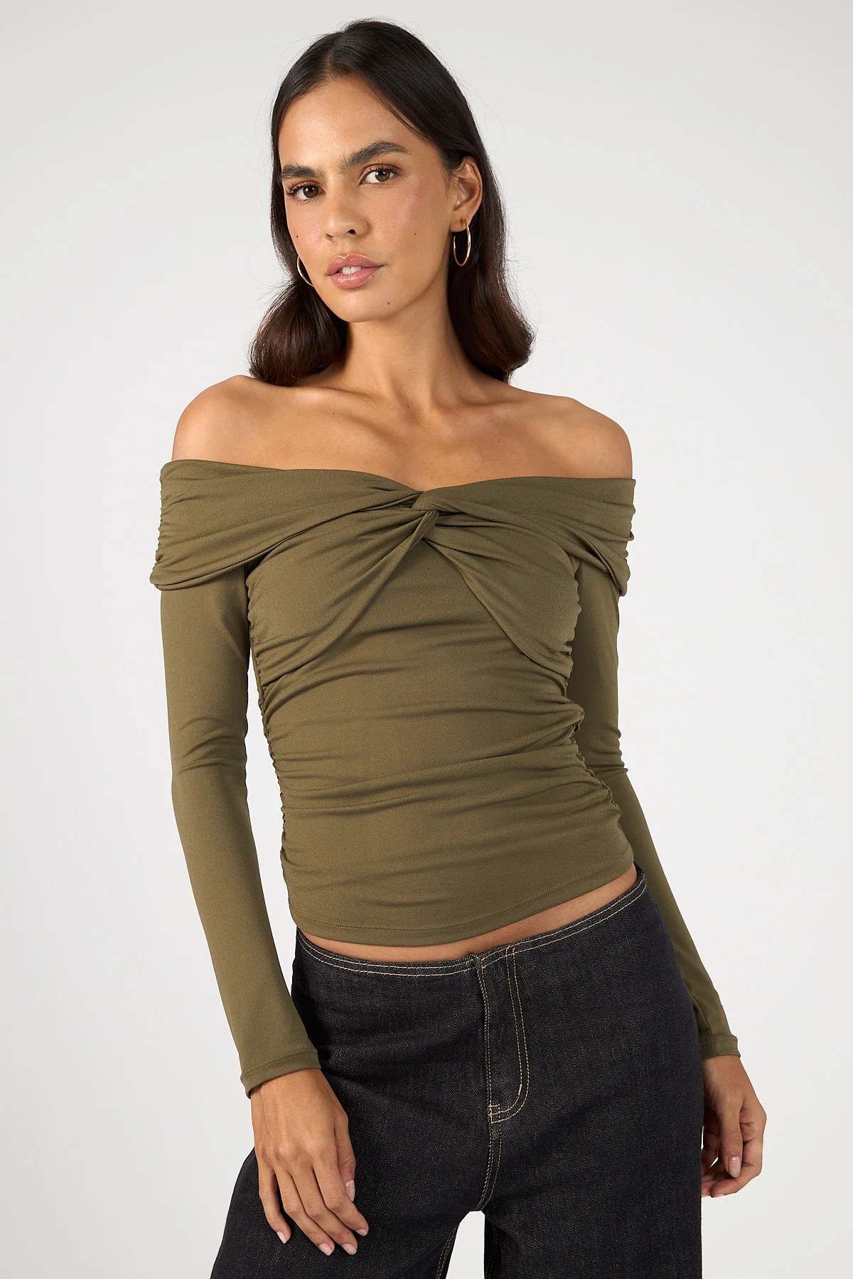Perfect Stranger Akira Long Sleeve Twist Top Khaki Green - Image 5