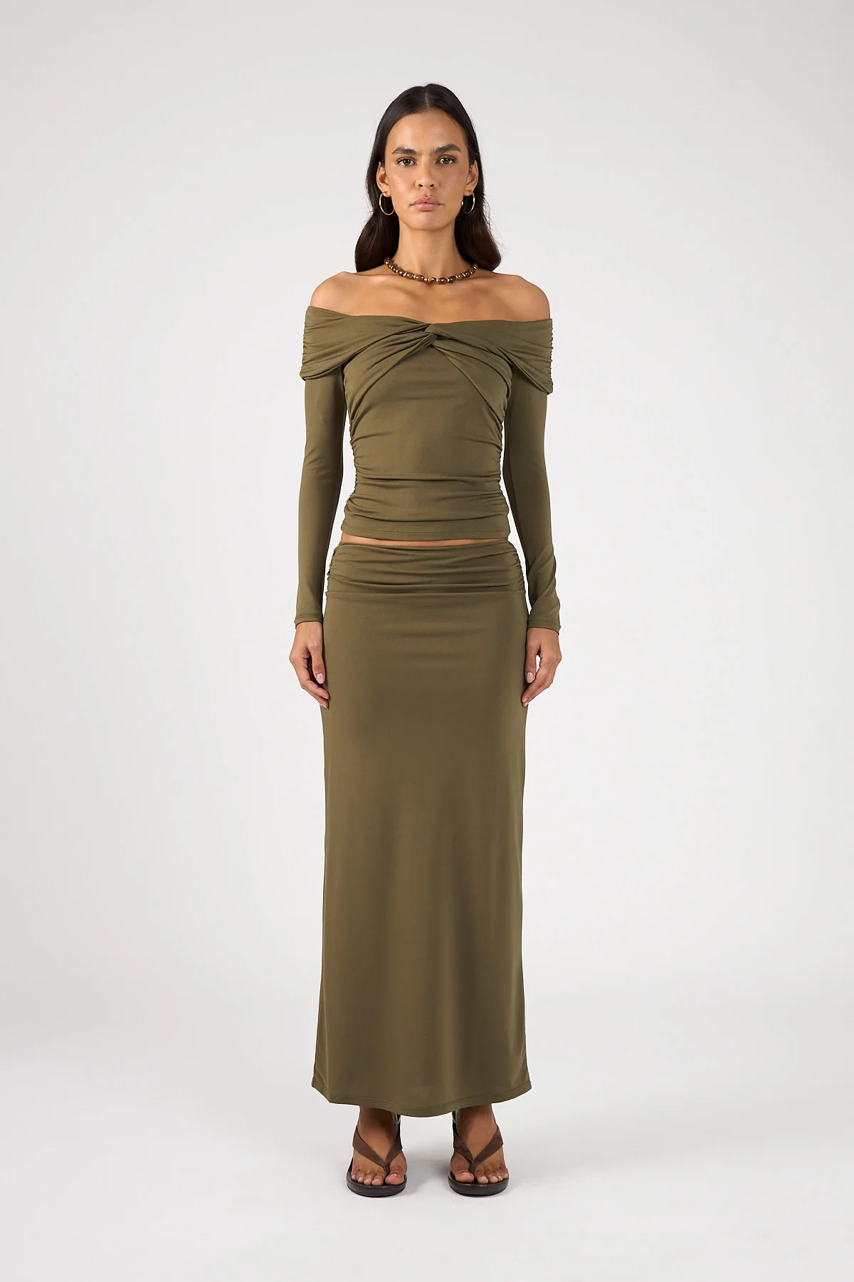 Perfect Stranger Akira Long Sleeve Twist Top Khaki Green - Image 6