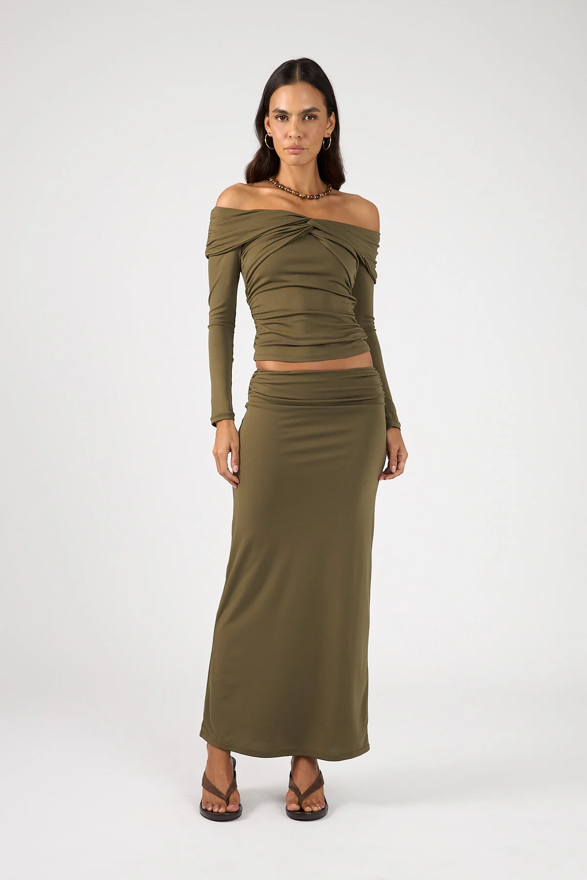 Perfect Stranger Akira Long Sleeve Twist Top Khaki Green - Image 9