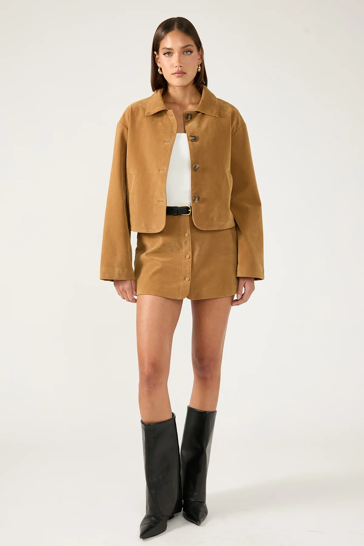 Perfect Stranger Amelie Faux Leather Suede Crop Jacket Tan