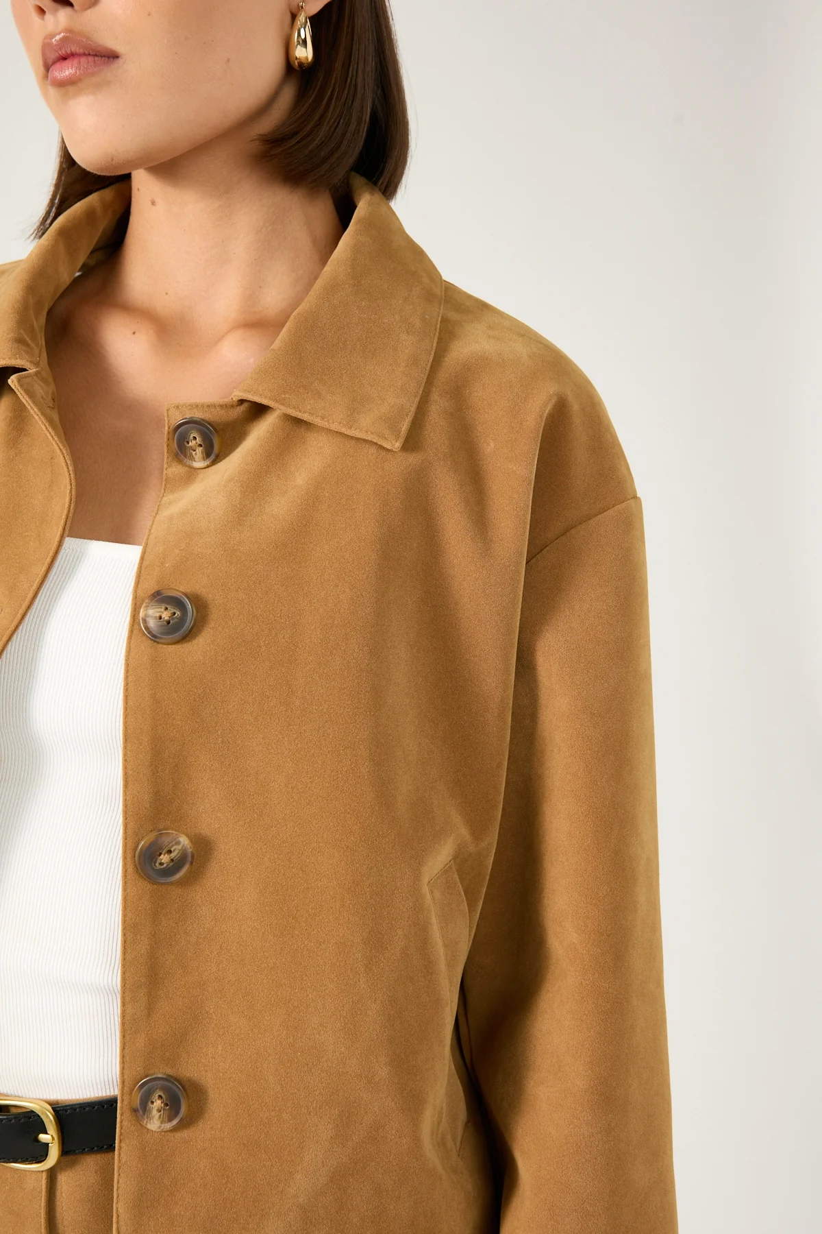Perfect Stranger Amelie Faux Leather Suede Crop Jacket Tan - Image 5