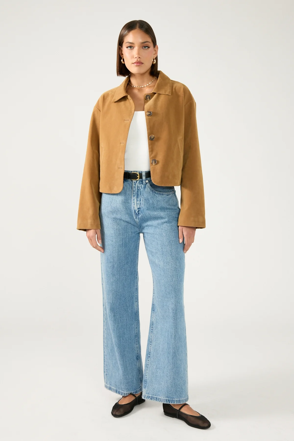 Perfect Stranger Amelie Faux Leather Suede Crop Jacket Tan - Image 6