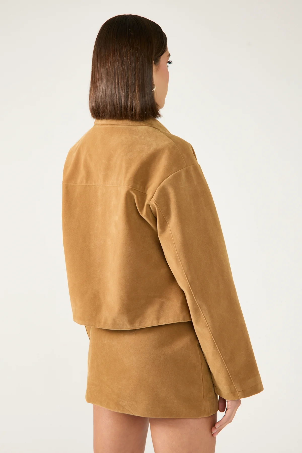 Perfect Stranger Amelie Faux Leather Suede Crop Jacket Tan - Image 7