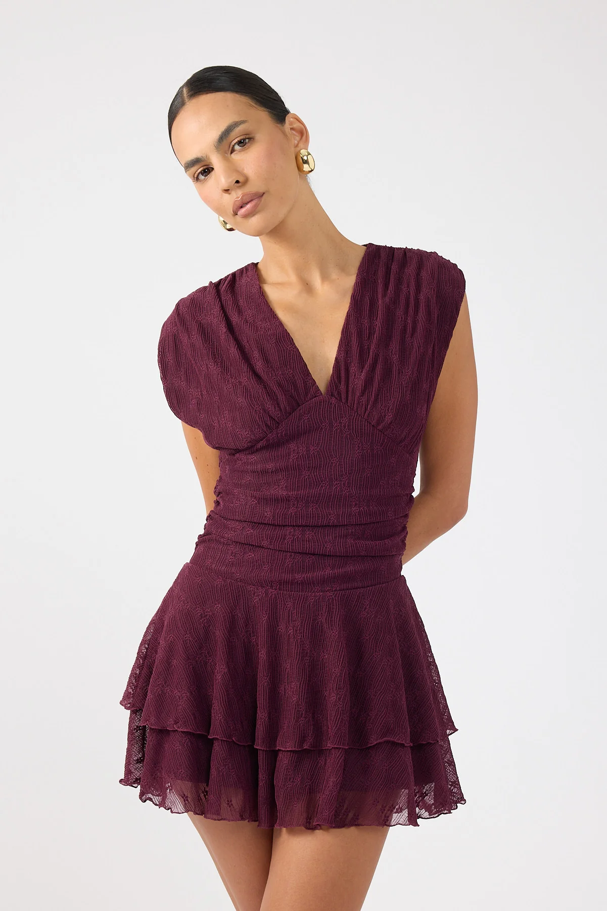 Perfect Stranger Ardena Frill Mini Dress Plum - Image 2
