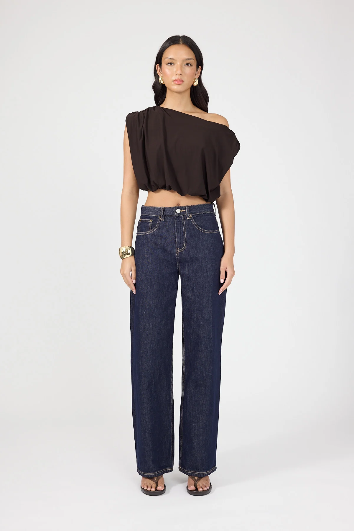 Perfect Stranger Ariana Off Shoulder Pleated Top Brown - Image 6