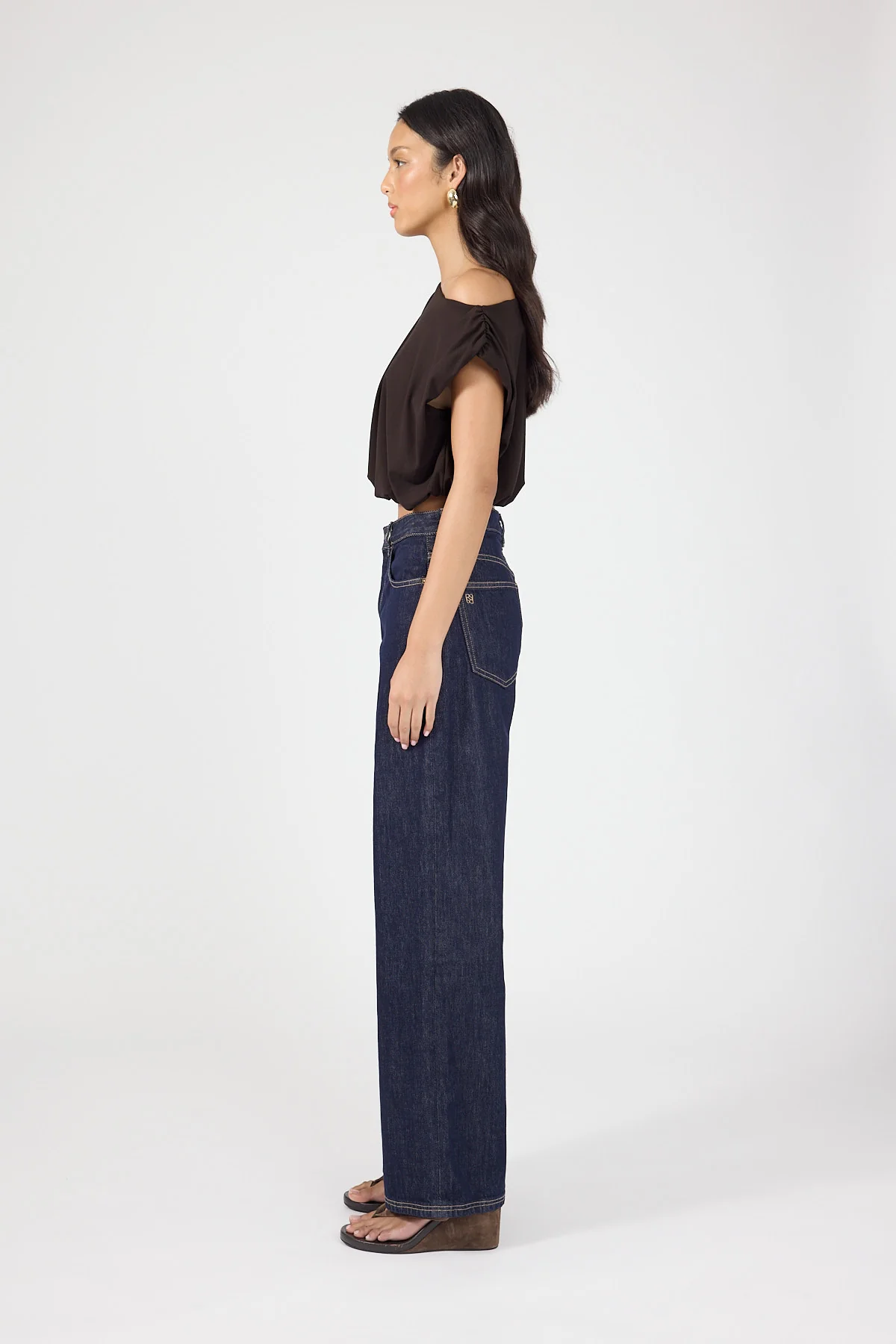 Perfect Stranger Ariana Off Shoulder Pleated Top Brown - Image 7