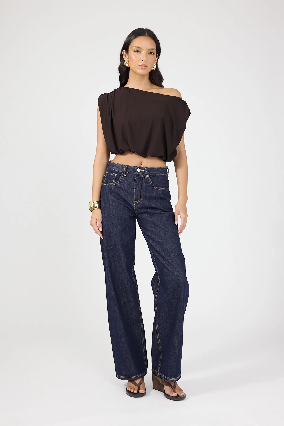 Perfect Stranger Ariana Off Shoulder Pleated Top Brown - Image 9