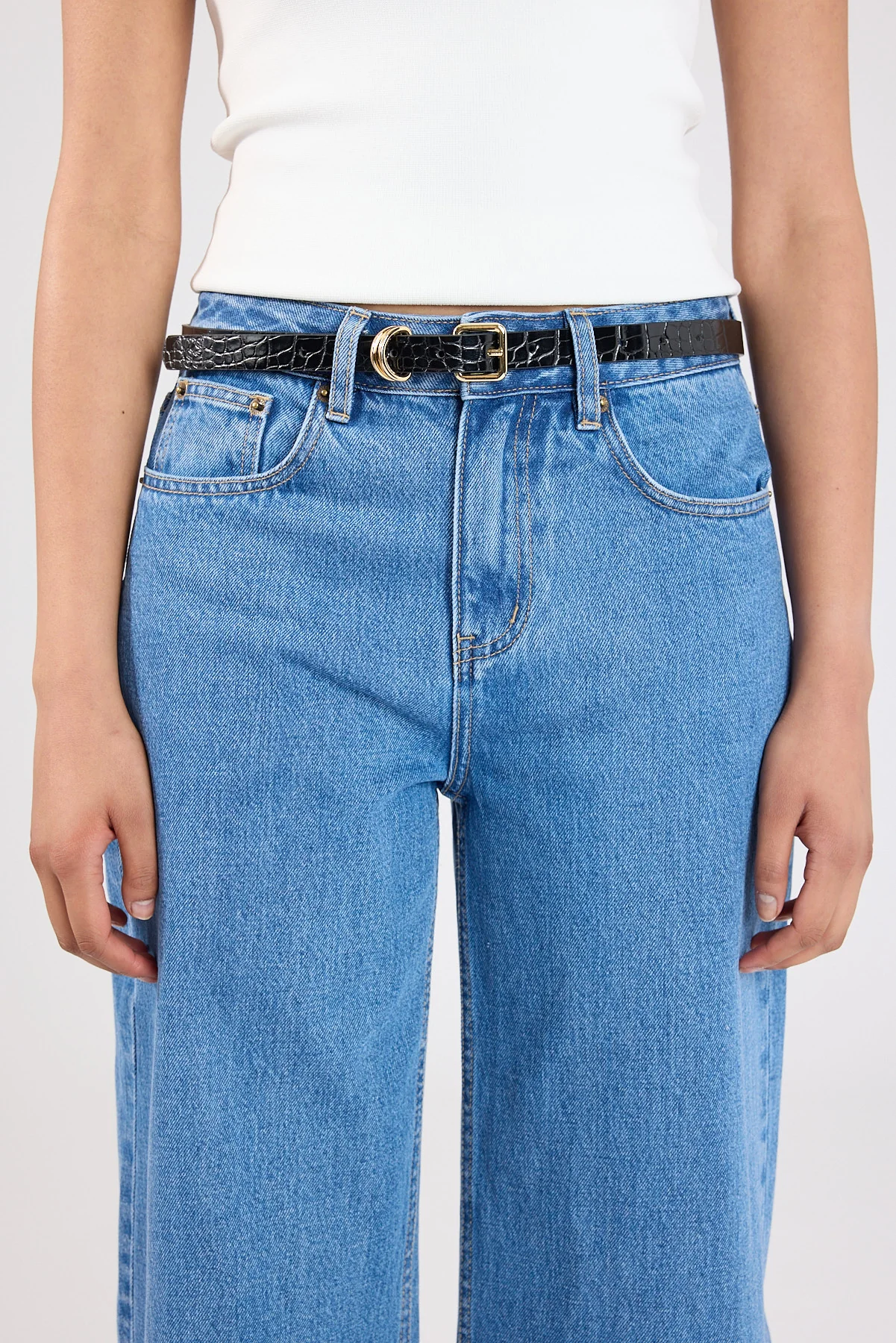 Perfect Stranger Ash Croc Thin Belt Black - Image 4