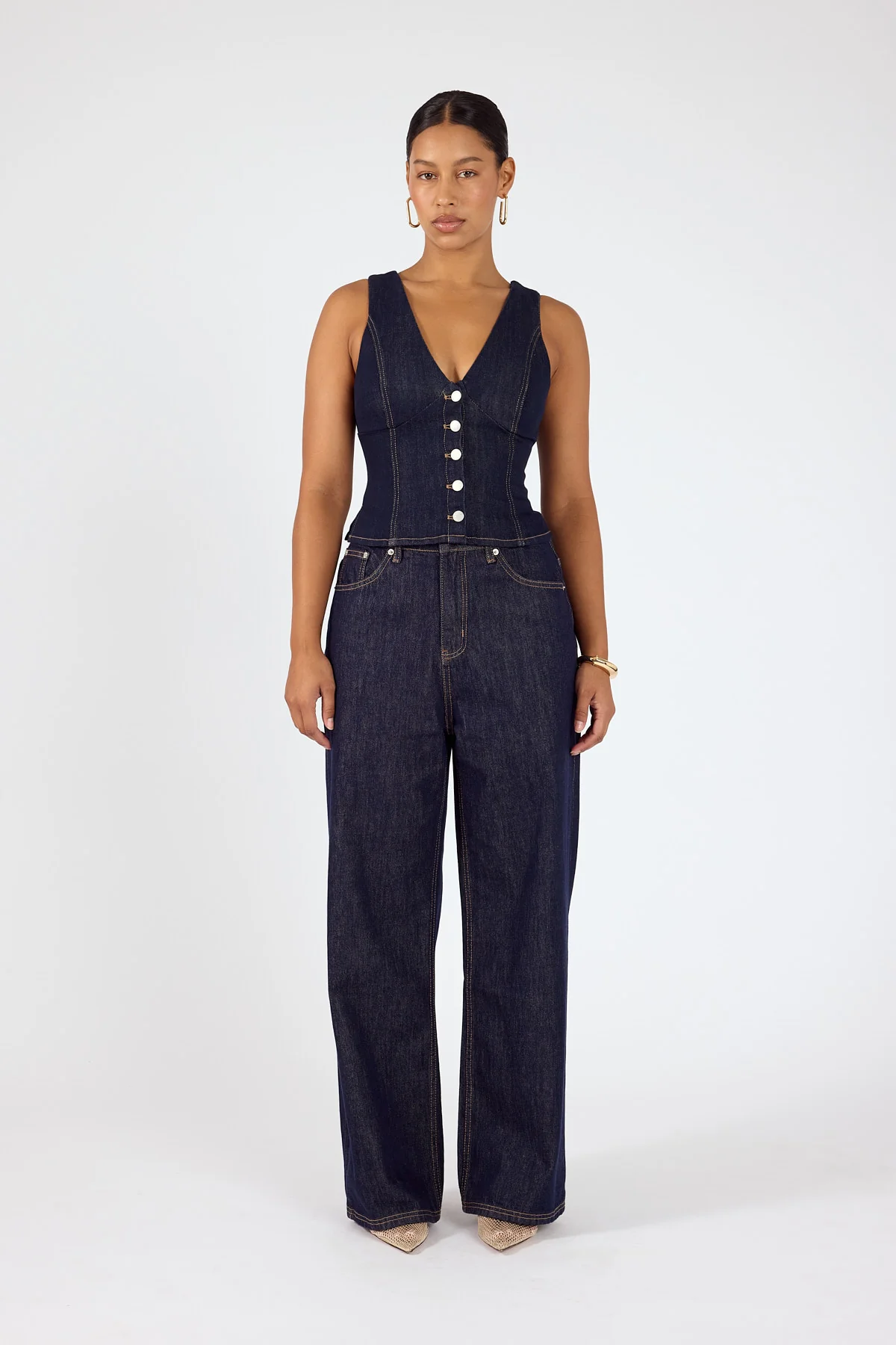 Perfect Stranger Axel Button up denim Top Dark Blue Denim