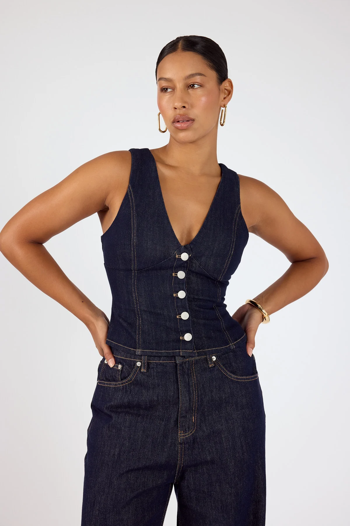 Perfect Stranger Axel Button up denim Top Dark Blue Denim - Image 2