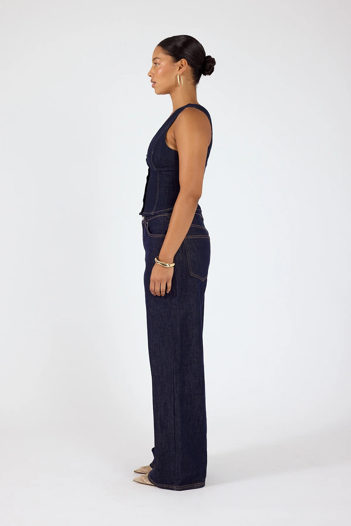 Perfect Stranger Axel Button up denim Top Dark Blue Denim - Image 4