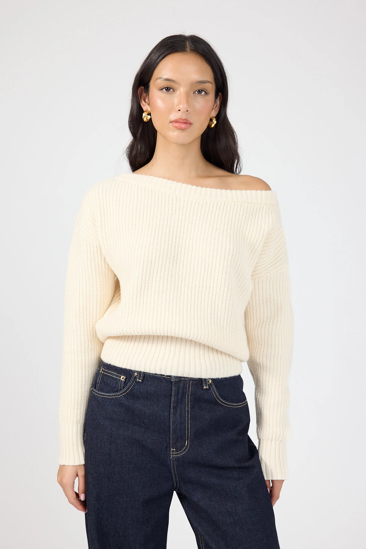 Perfect Stranger Blaire Off Shoulder Knit Jumper Cream - Image 4