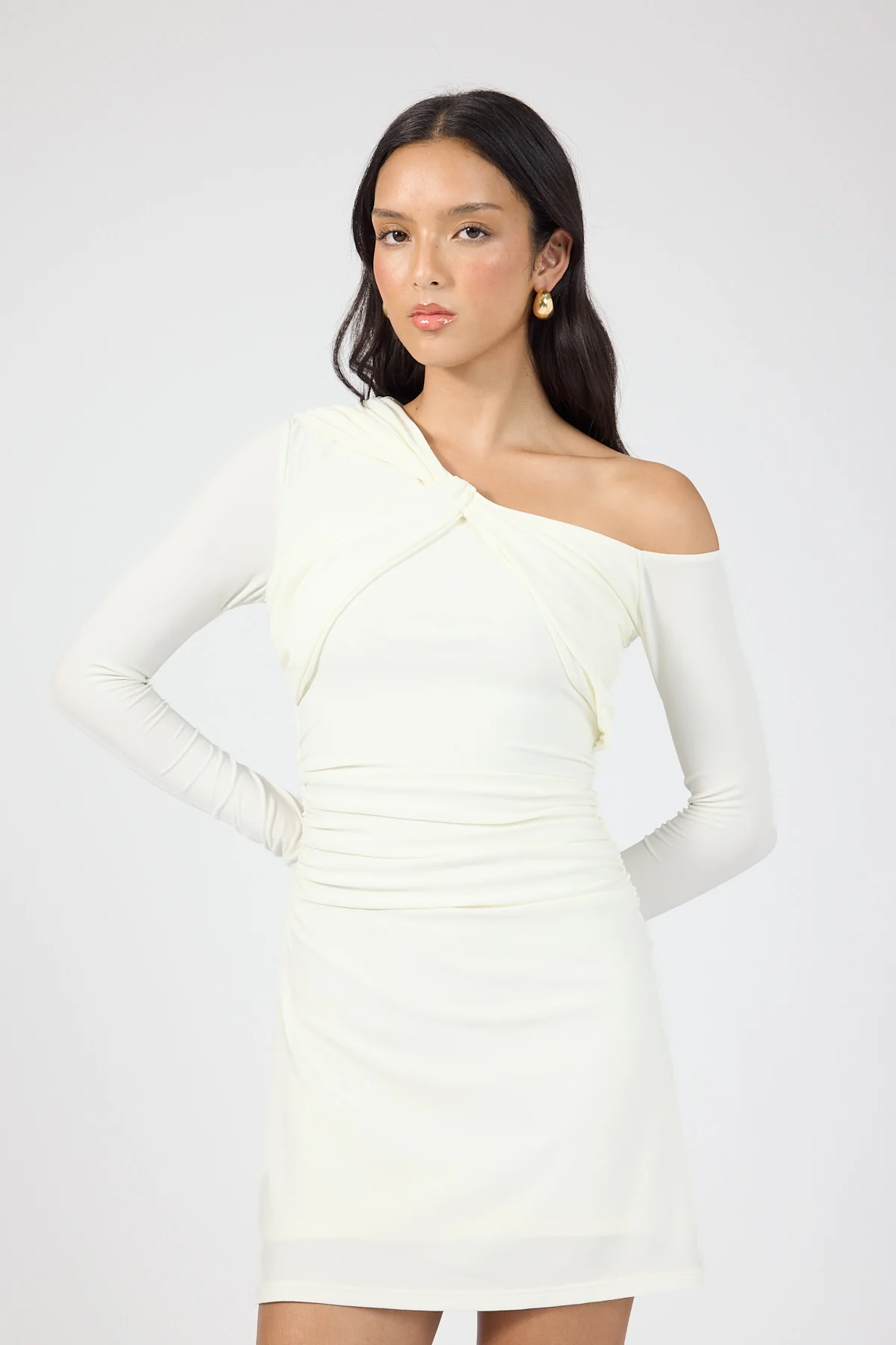 Perfect Stranger Brynn Draped Mini Dress Cream - Image 4