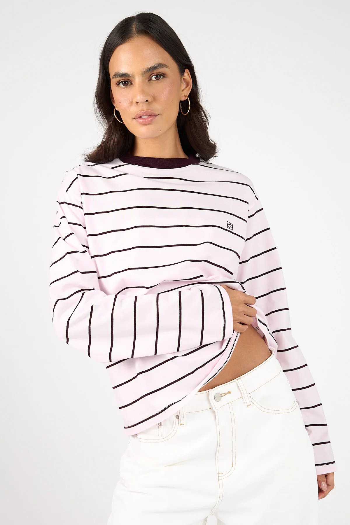 Perfect Stranger Campbell Stripe Long Sleeve T-Shirt Pink Stripe - Image 6