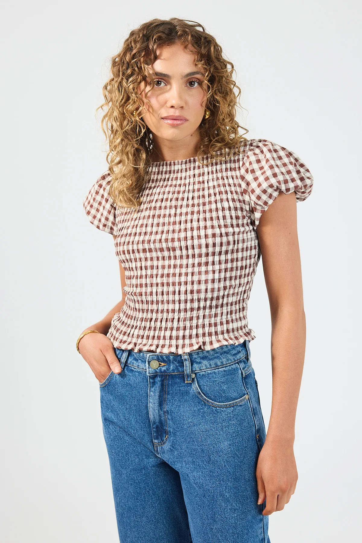 Perfect Stranger Carlie Short Sleeve Top Brown Print - Image 3