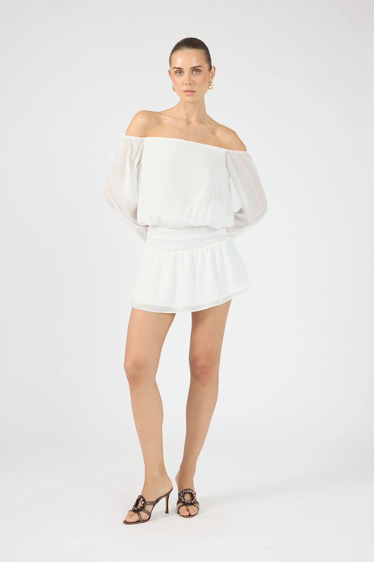 Perfect Stranger Carrie Off Shoulder Mini Dress White - Image 4