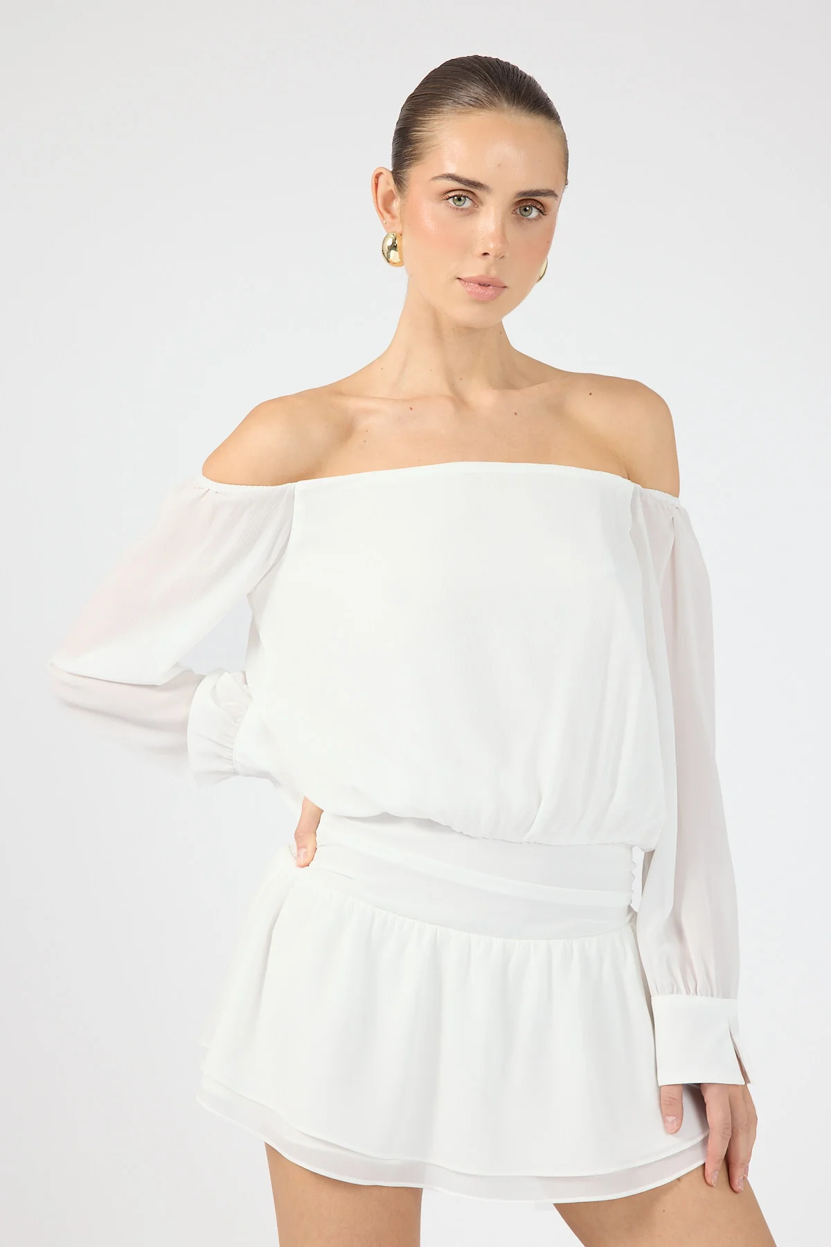 Perfect Stranger Carrie Off Shoulder Mini Dress White - Image 5