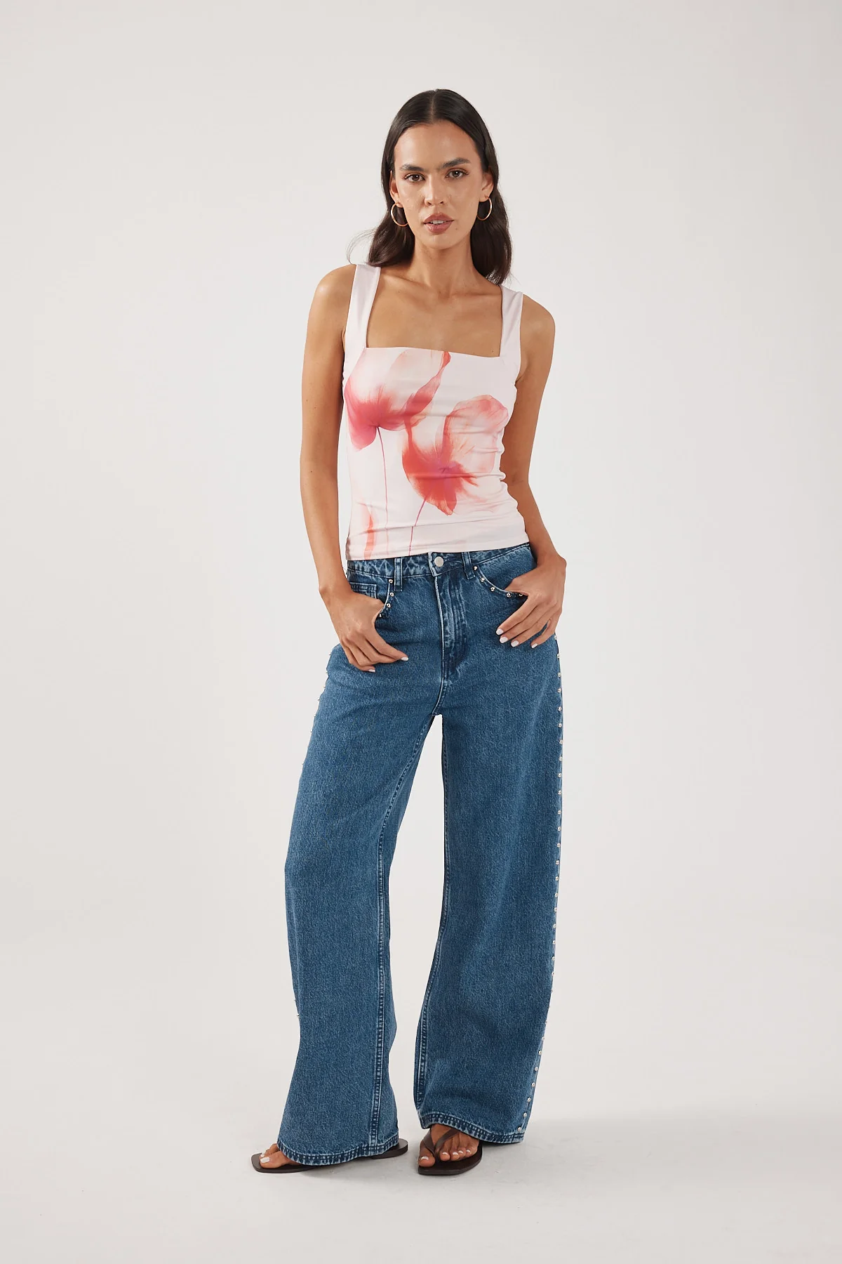 Perfect Stranger Cassia Square Neck Top Pink Print