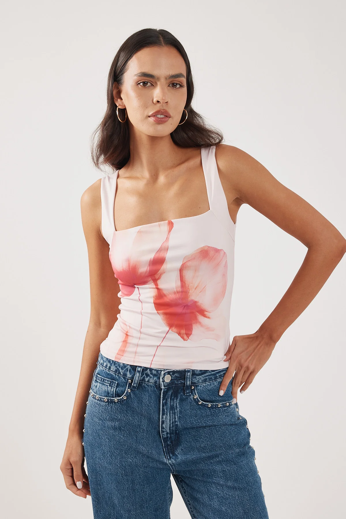 Perfect Stranger Cassia Square Neck Top Pink Print - Image 2