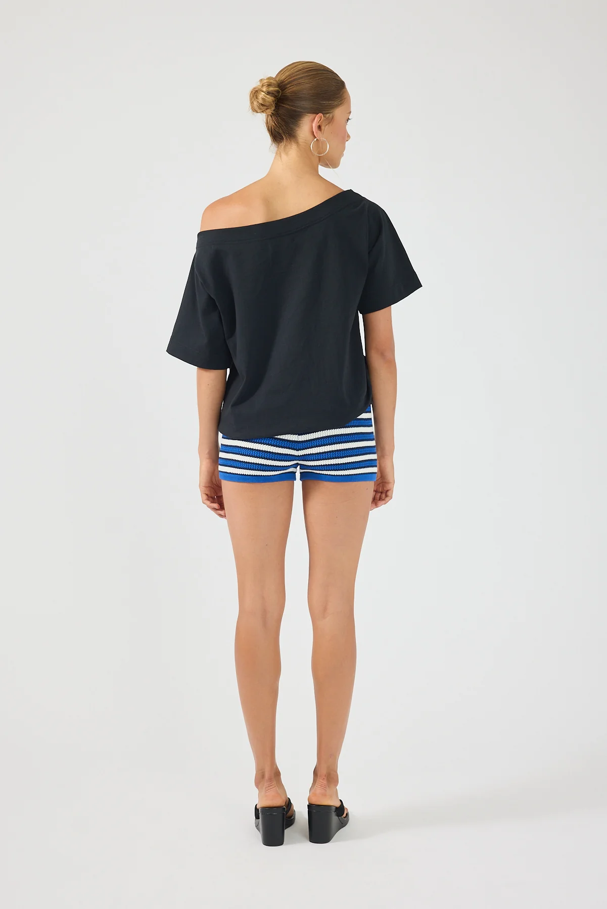 Perfect Stranger Dawn Crochet Mini Shorts Blue Stripe - Image 3