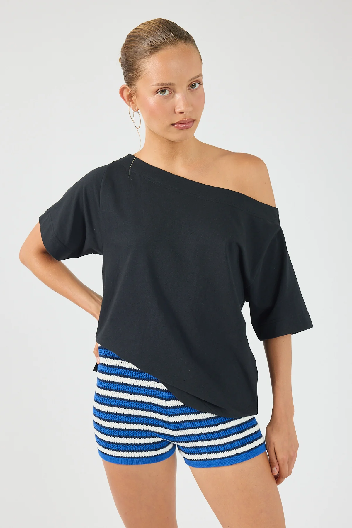 Perfect Stranger Dawn Crochet Mini Shorts Blue Stripe - Image 5