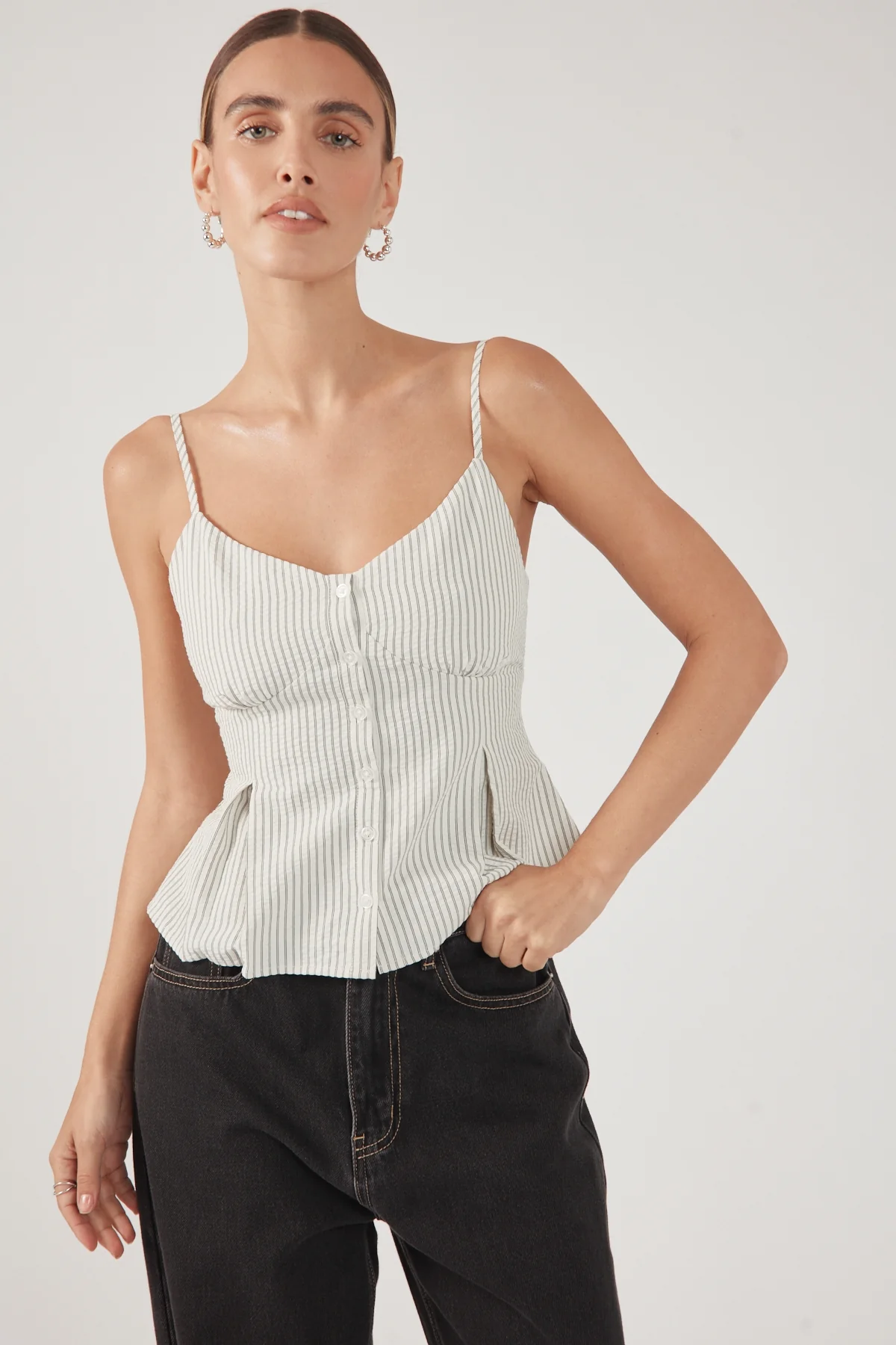 Perfect Stranger Devin Peplum Top Black Stripe - Image 2