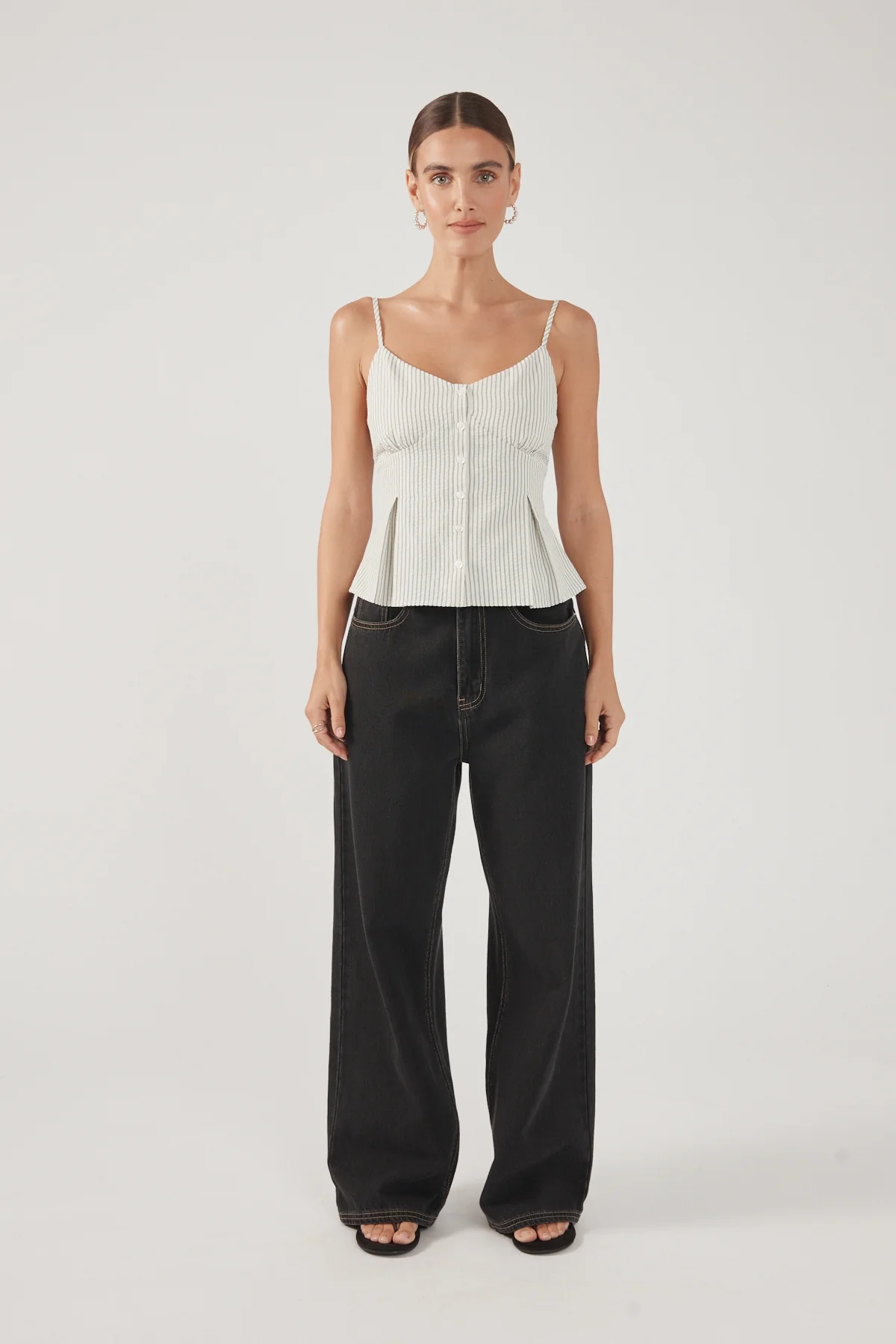 Perfect Stranger Devin Peplum Top Black Stripe - Image 3