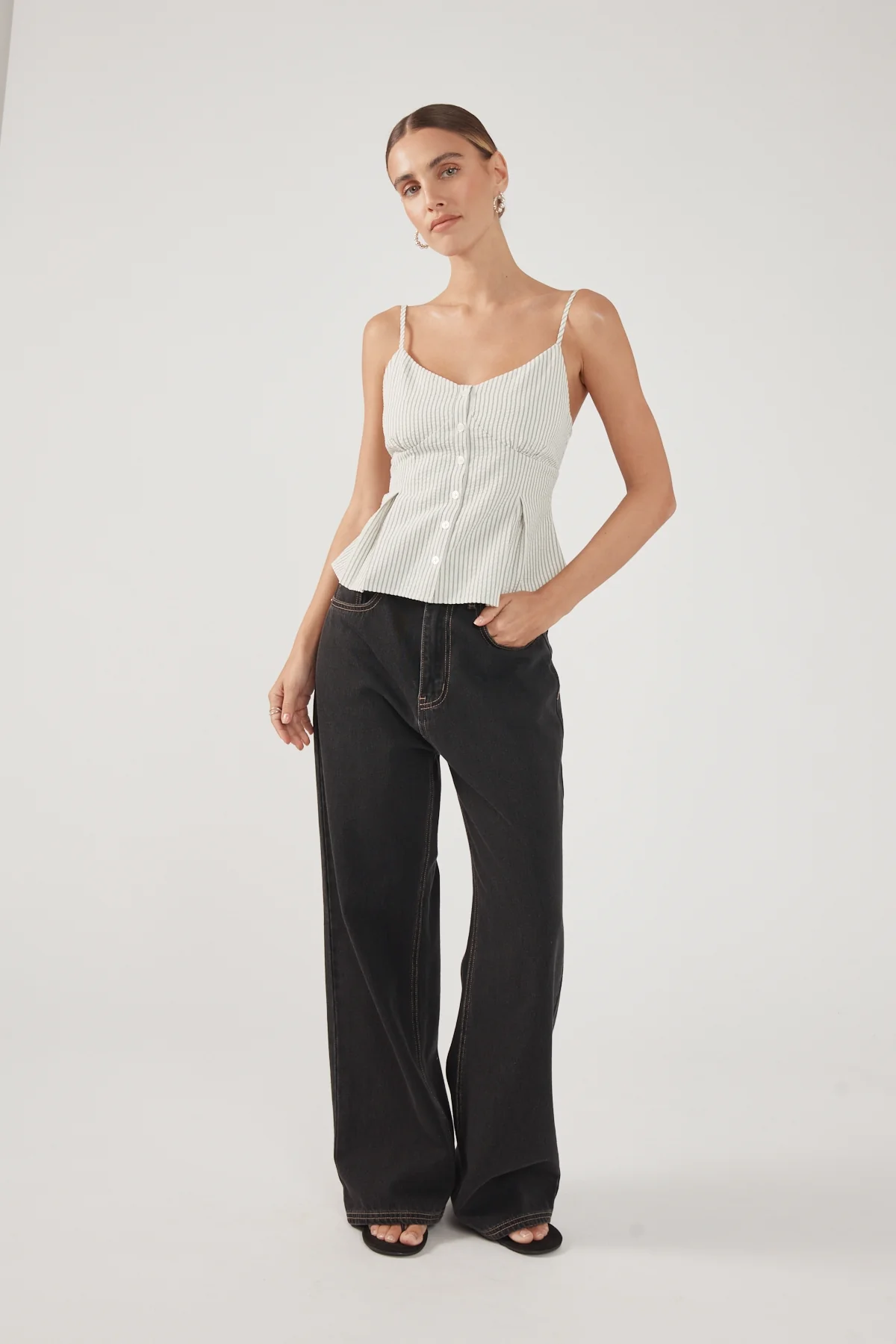 Perfect Stranger Devin Peplum Top Black Stripe - Image 4