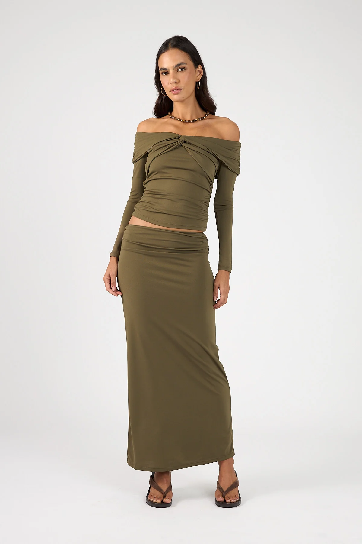 Perfect Stranger Dorian Maxi Skirt Khaki