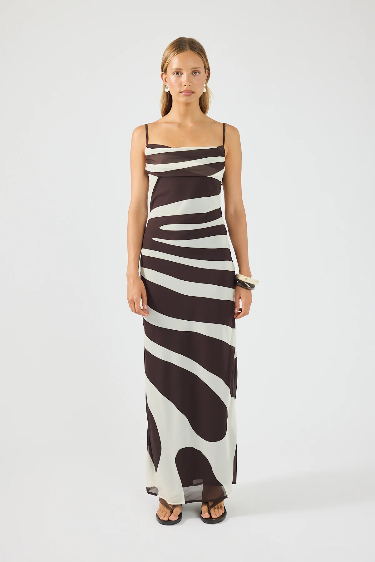 Perfect Stranger Drift Chiffon Maxi Dress Brown Print