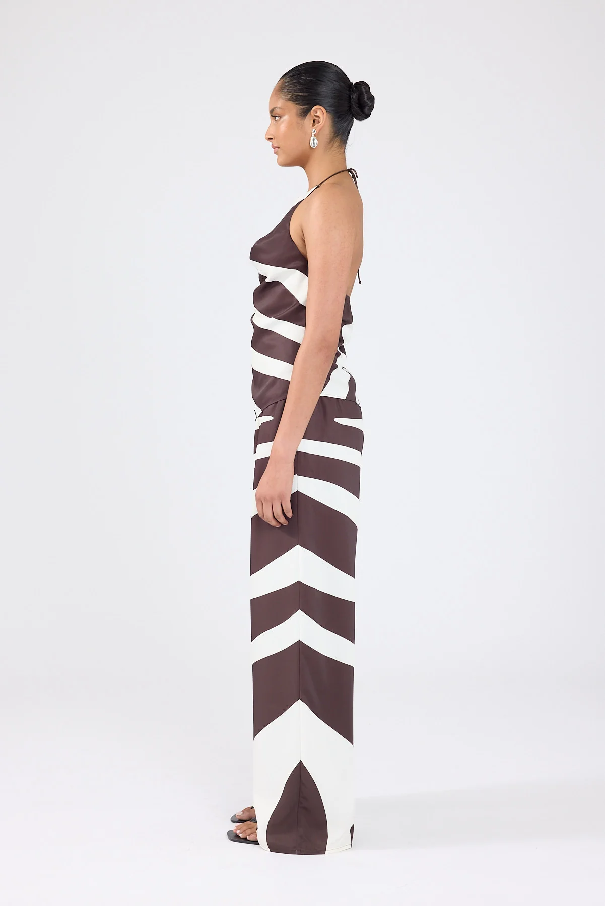 Perfect Stranger Drift Printed Cowl Neck Top Brown/White Print - Image 2