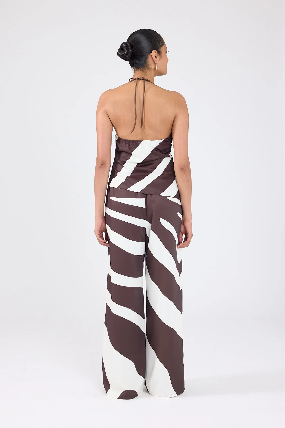 Perfect Stranger Drift Printed Cowl Neck Top Brown/White Print - Image 3
