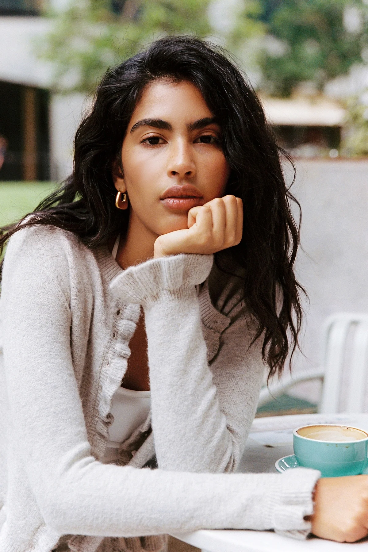 Perfect Stranger Elena Frill Knit Cardigan Taupe - Image 3