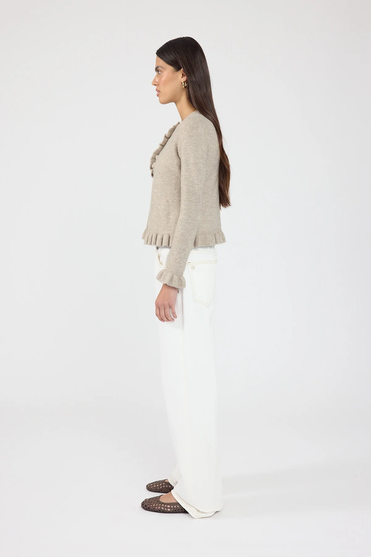 Perfect Stranger Elena Frill Knit Cardigan Taupe - Image 4