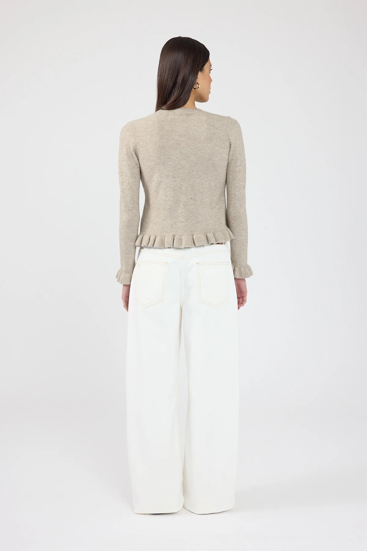 Perfect Stranger Elena Frill Knit Cardigan Taupe - Image 5