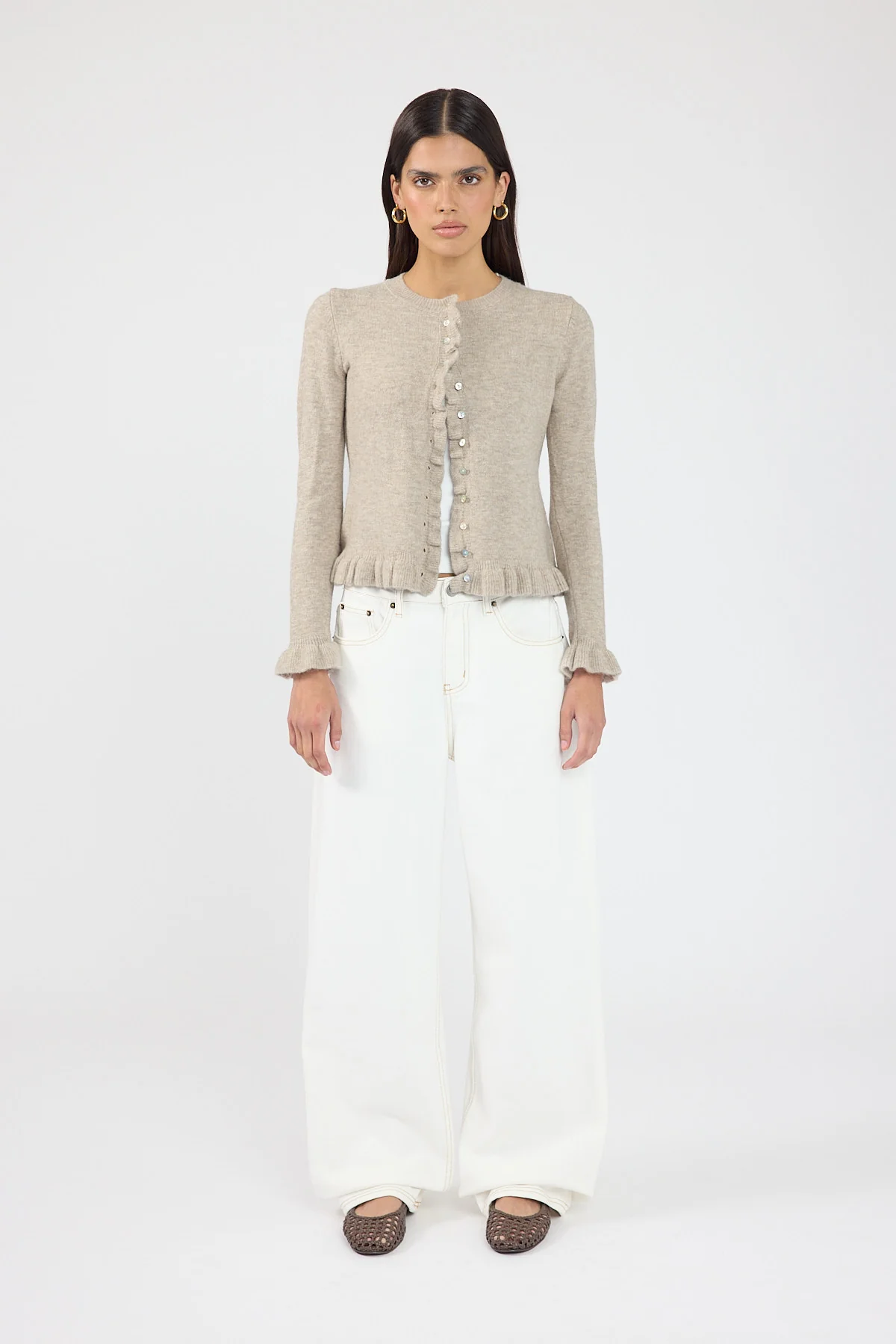 Perfect Stranger Elena Frill Knit Cardigan Taupe - Image 6