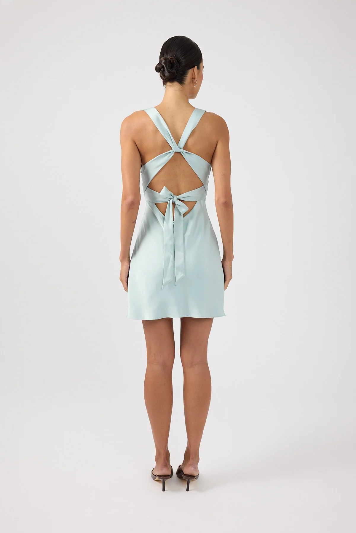 Perfect Stranger Ellary Satin Mini Dress Light Blue - Image 3