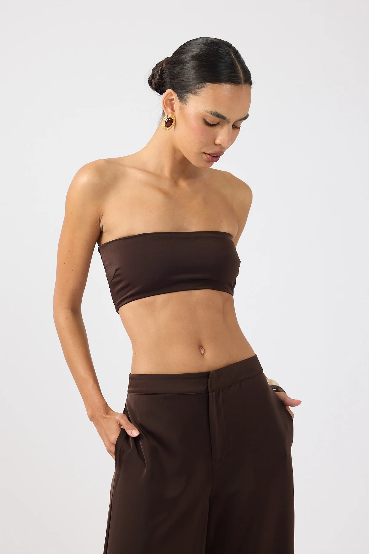 Perfect Stranger Ellie Satin Bandeau Bralette Chocolate - Image 2