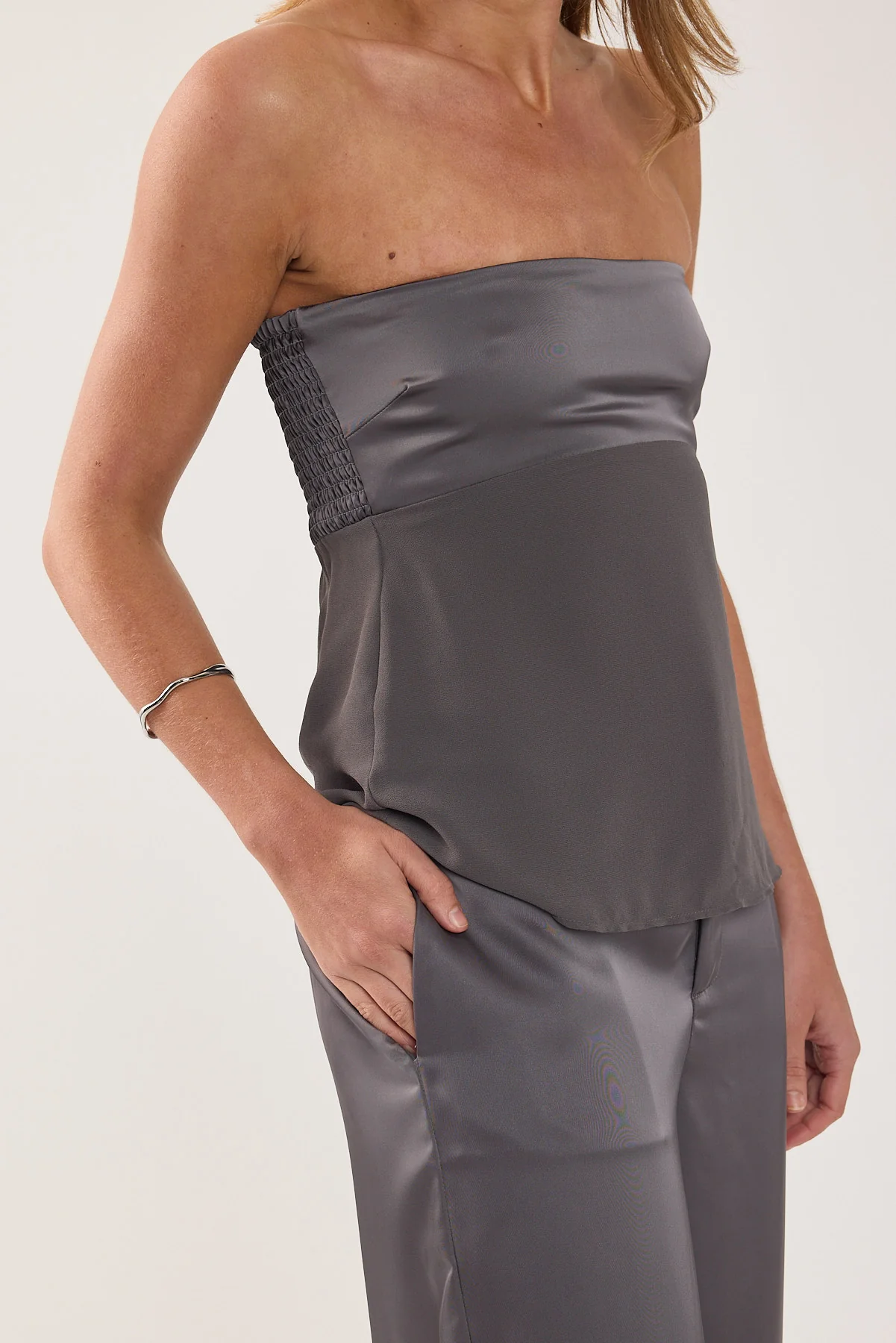 Perfect Stranger Ellie Satin Mid Rise Pants Charcoal - Image 5