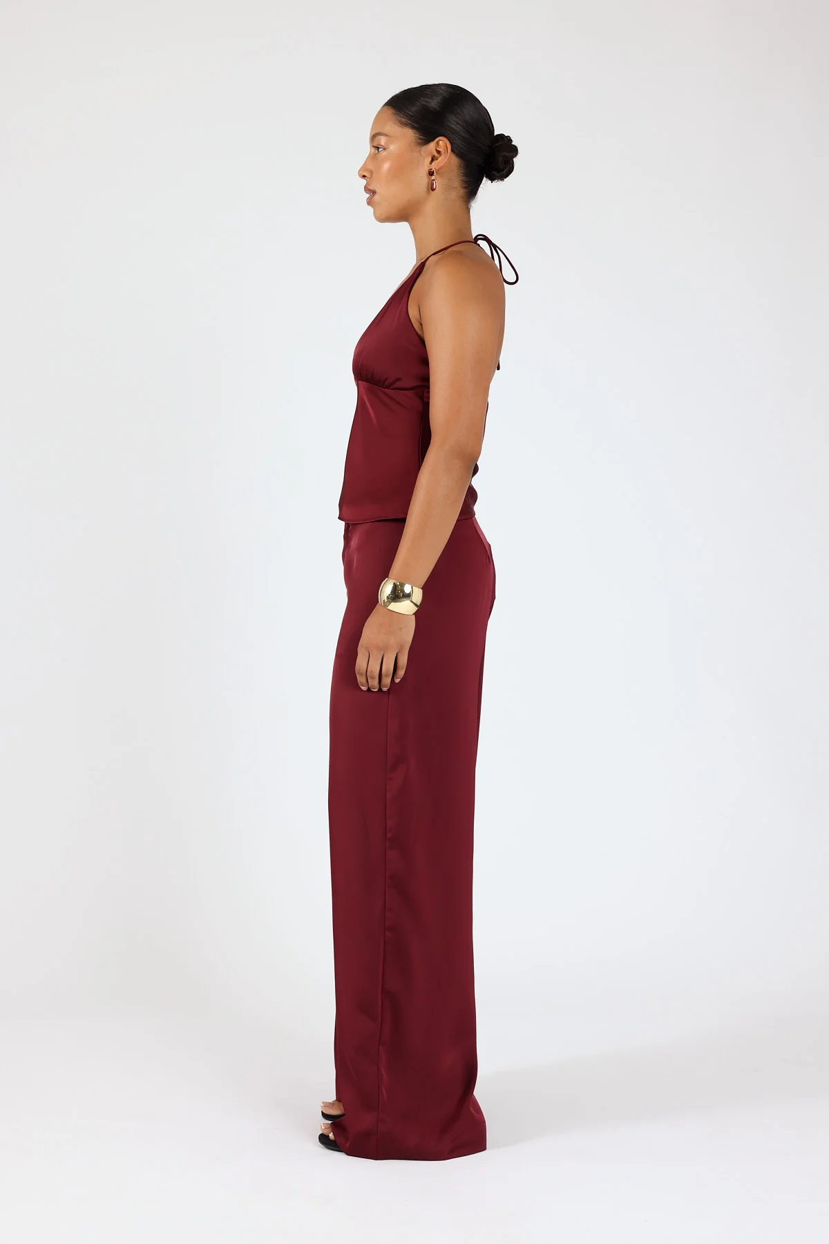 Perfect Stranger Ellie Satin Mid Rise Tailored Pants Burgundy - Image 3