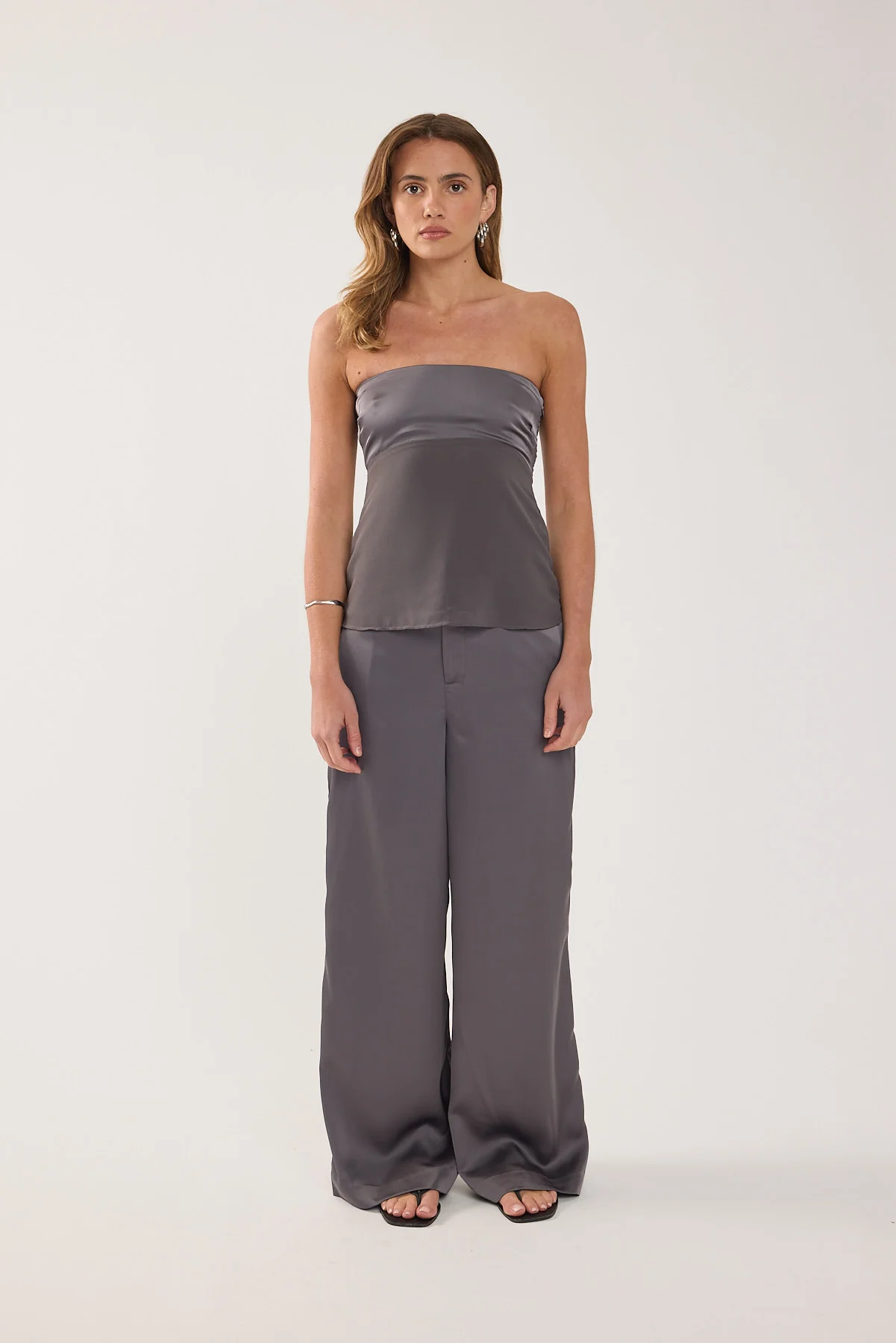 Perfect Stranger Ellie Strapless Satin Top Charcoal