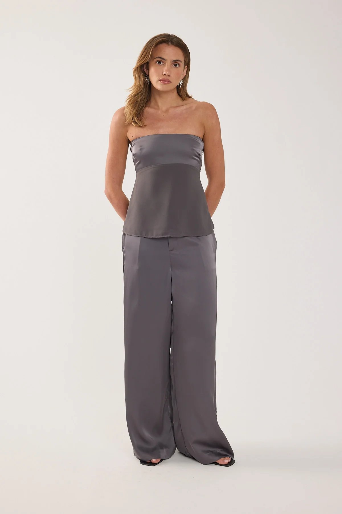 Perfect Stranger Ellie Strapless Satin Top Charcoal - Image 2