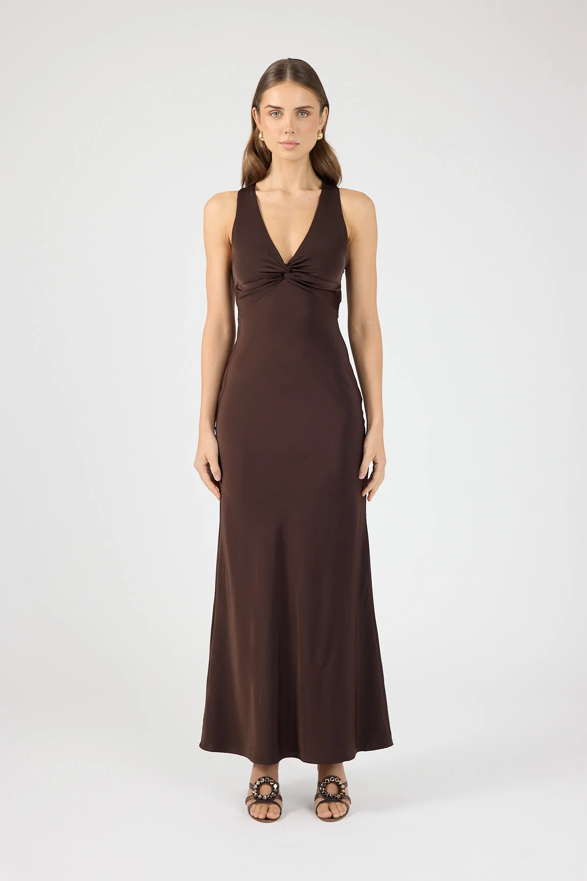 Perfect Stranger Ellie Twist Front Maxi Dress Brown - Image 8