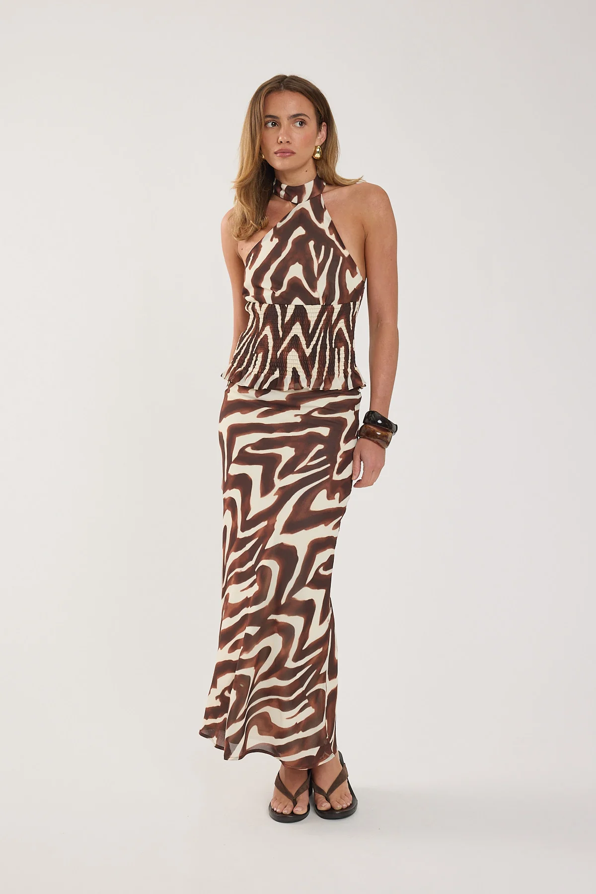 Perfect Stranger Elliot Halter Top Brown Print