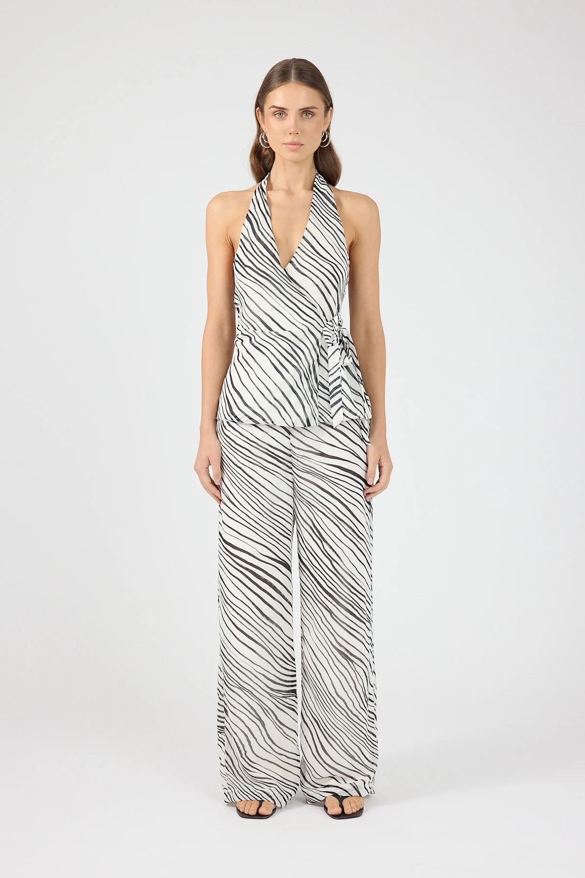 Perfect Stranger Elodie Wrap Top Black/White Stripe - Image 2