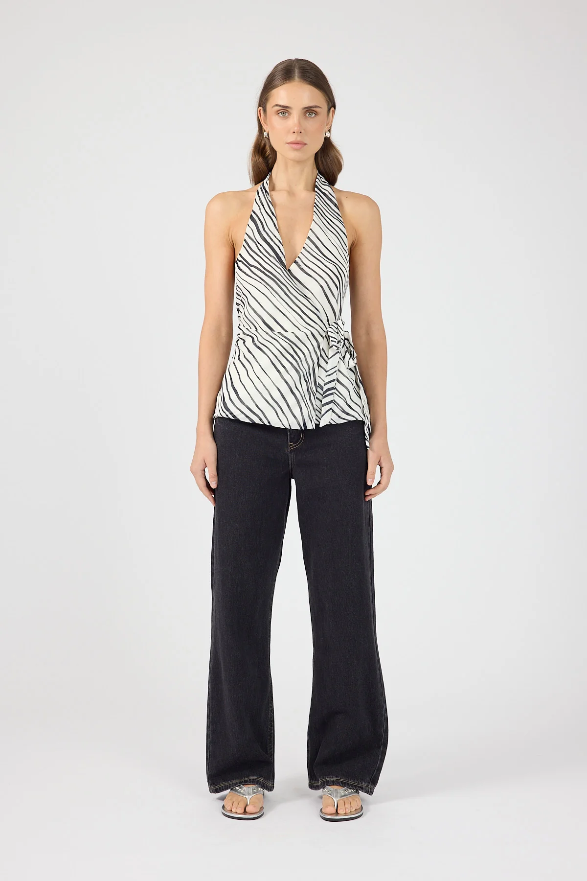 Perfect Stranger Elodie Wrap Top Black/White Stripe - Image 6