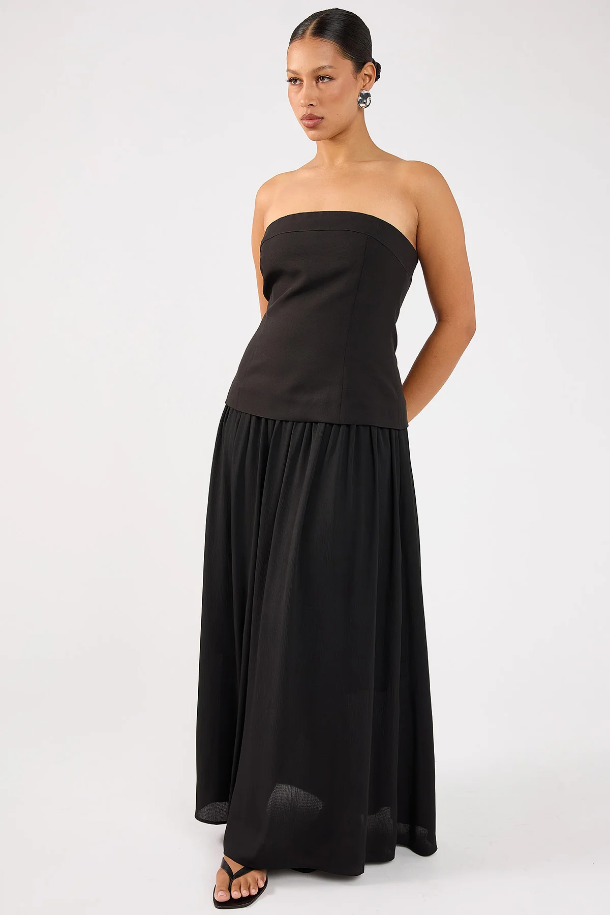 Perfect Stranger Emilia Drop Waist Midi Dress Black - Image 8